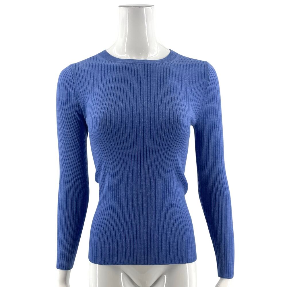 J Crew Womens Lightweight Ribbed Sweater Size Small Blue Long Sleeve Crew Neck